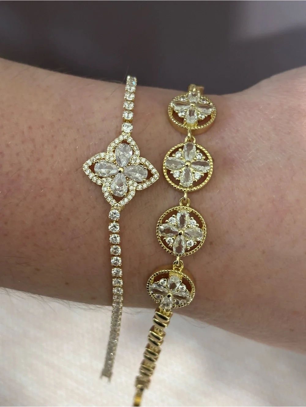 Elegant Gold Crystal Floral clover Bracelets - Women Jewelry